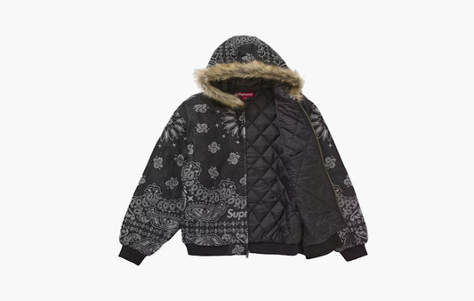 Bandana Jacquard Denim Hooded Work Jacket "Black"