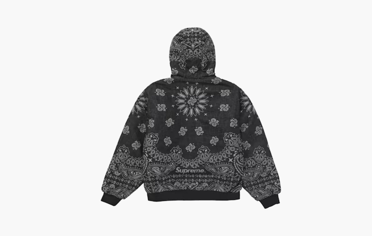 Bandana Jacquard Denim Hooded Work Jacket "Black"