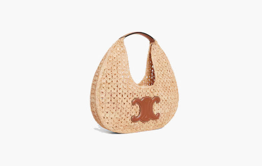 Classic Panier Hobo Bag In Raffia and Calfskin "Natural/Tan"