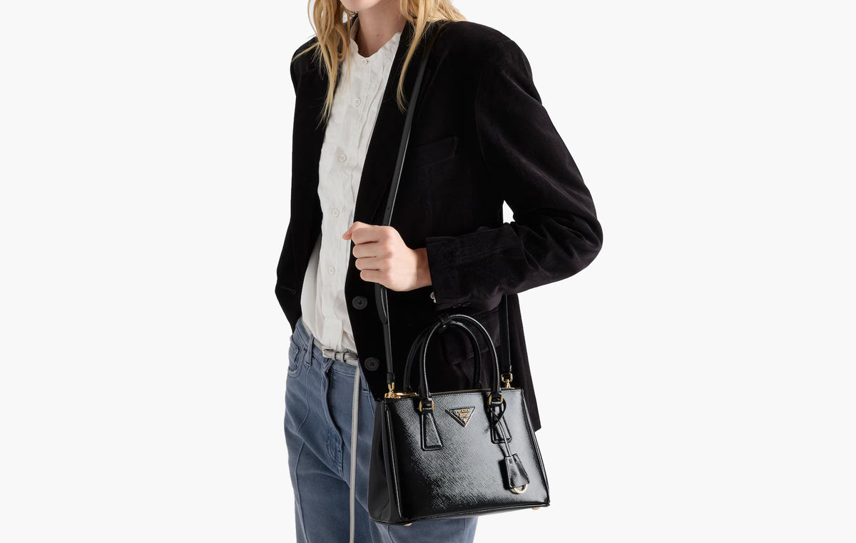Large Prada Galleria Small Patent Saffiano Leather Bag "Black"