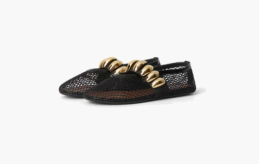 Flat Jewelry Ballerinas Made Of Mesh "Black"
