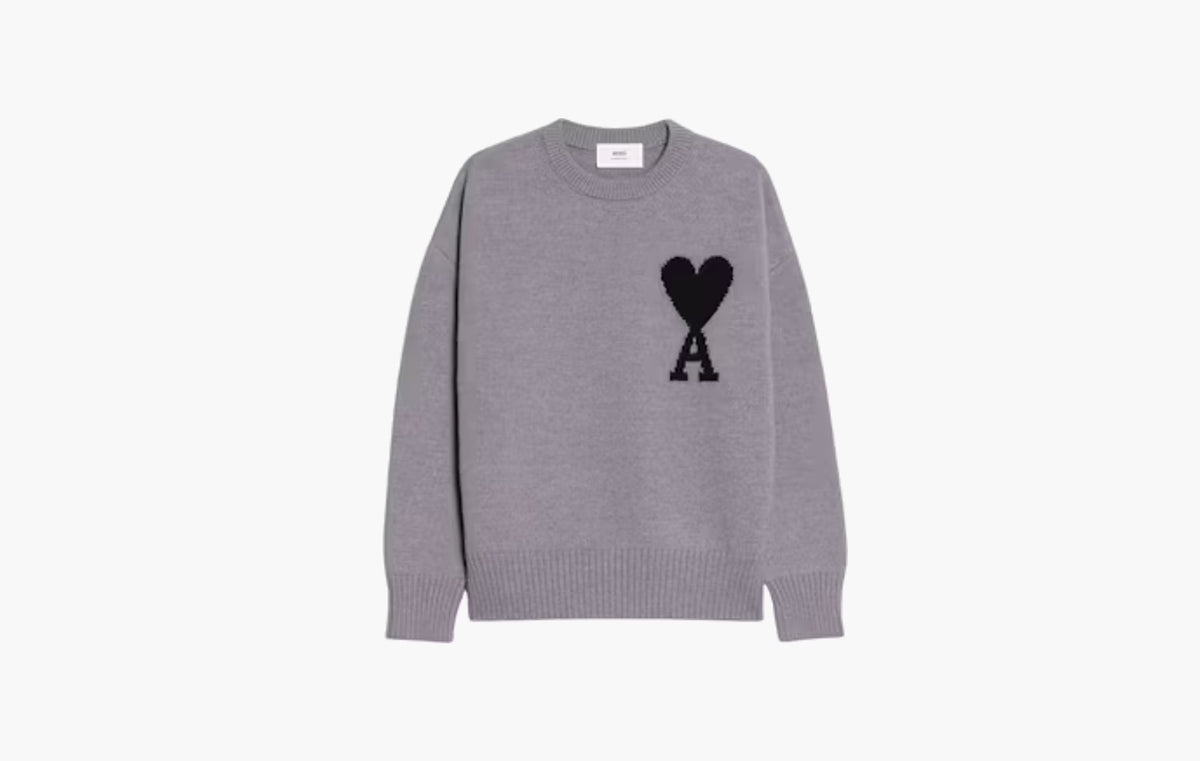 Ami de Coeur Merino Wool Crewneck Jumper "Grey/Black"