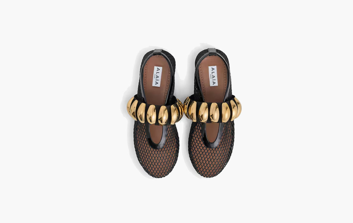 Flat Jewelry Ballerinas Made Of Mesh "Black"