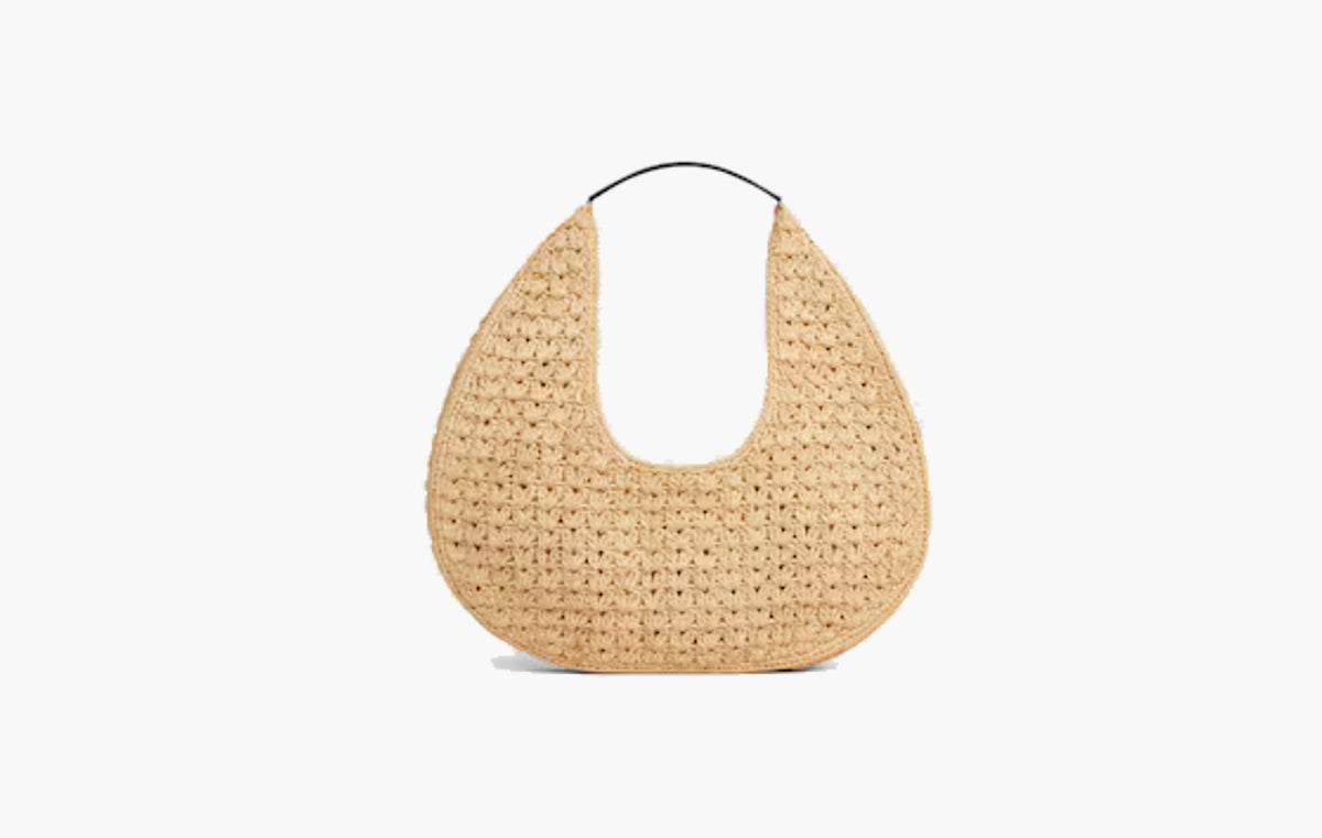 Classic Panier Hobo Bag In Raffia and Calfskin "Natural/Black"