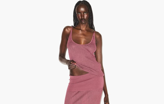 Sheer Knit Plunge Tank "Beet"
