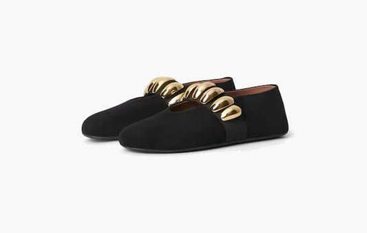 Flat Suede Jewelry Ballerinas "Black"