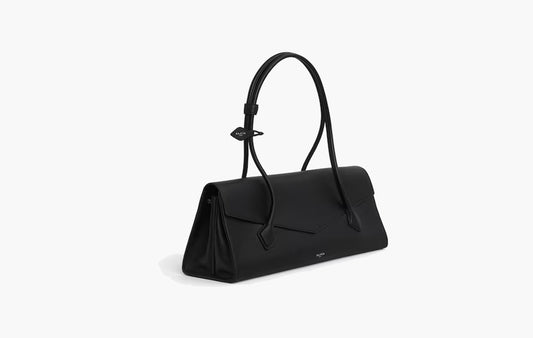 Le Teckel Tote Bag With Flap In Shiny Grained Calfskin "Black"