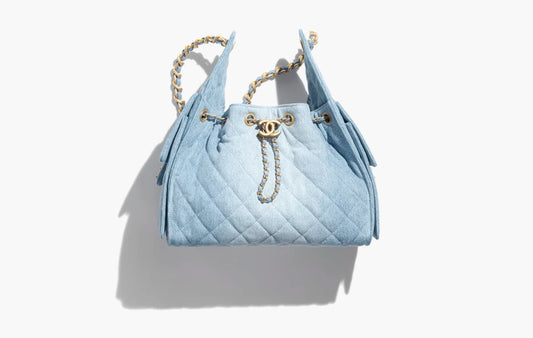 25 Small Handbag Washed Denim "Gold Tone Metal"
