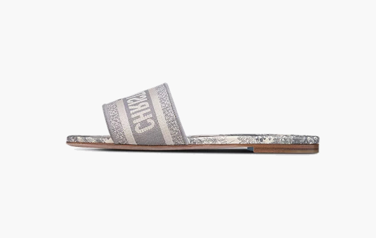 Dway Slide WMNS "Gray Embroidered Cotton and Toile de Jouy Motif"