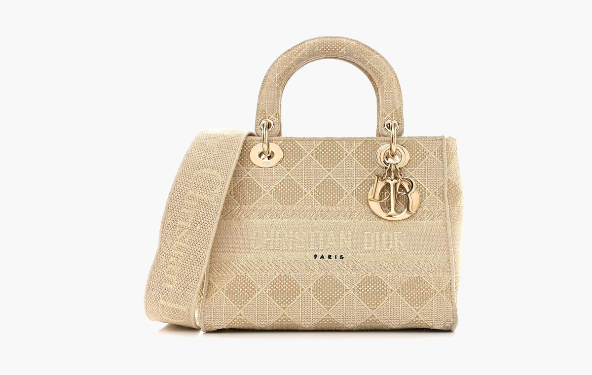 Medium Lady D-Lite Bag "Beige Cannage Embroidery"