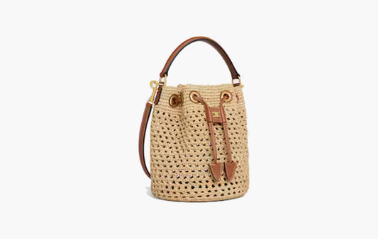 Teen Clara Bag In Raffia and Calfskin "Natural/Tan"