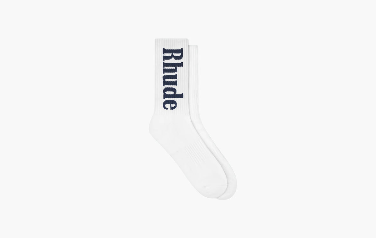 RH Vertical Logo Socks "White Navy"