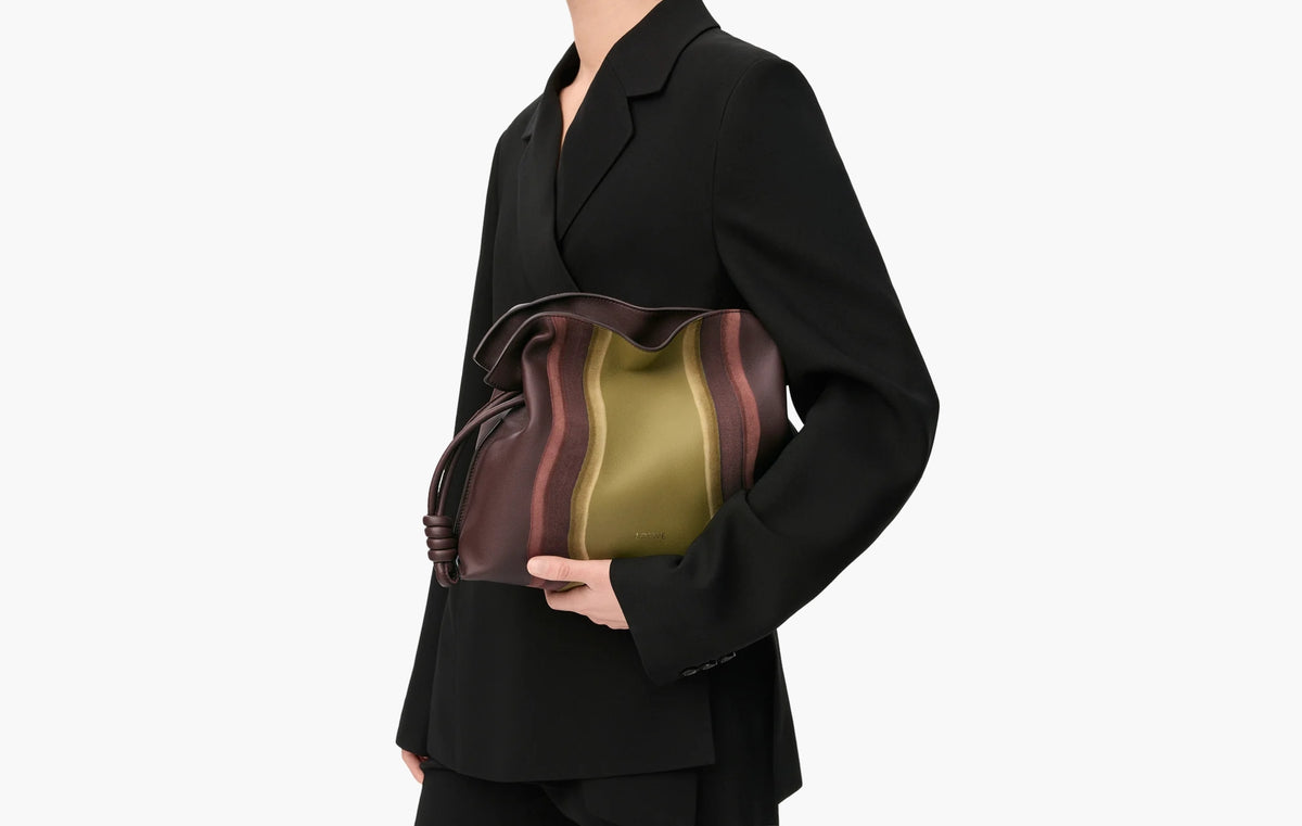 Medium Flamenco Clutch Landscape In Nappa Calfskin "Chocolate/Light Moss"