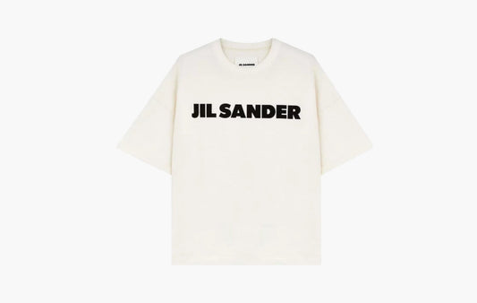 Boxy Fit Logo Print Cotton T-Shirt "Ivory/Black"
