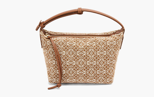 Cubi Anagram Jacquard and Calfskin Small Bag Tan/Pecan