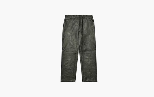 Debossed Web Leather Pant "Black"