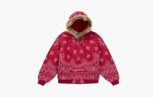 Bandana Jacquard Denim Hooded Work Jacket "Red"