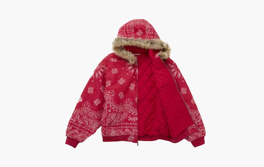Bandana Jacquard Denim Hooded Work Jacket "Red"