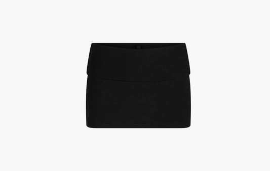 Cotton Fleece Foldover Mini Skirt "Onyx"