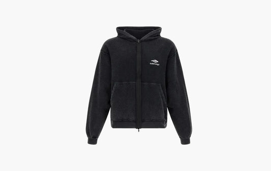 Inside-Out Zip-Up Hoodie "Faded Washed Black"