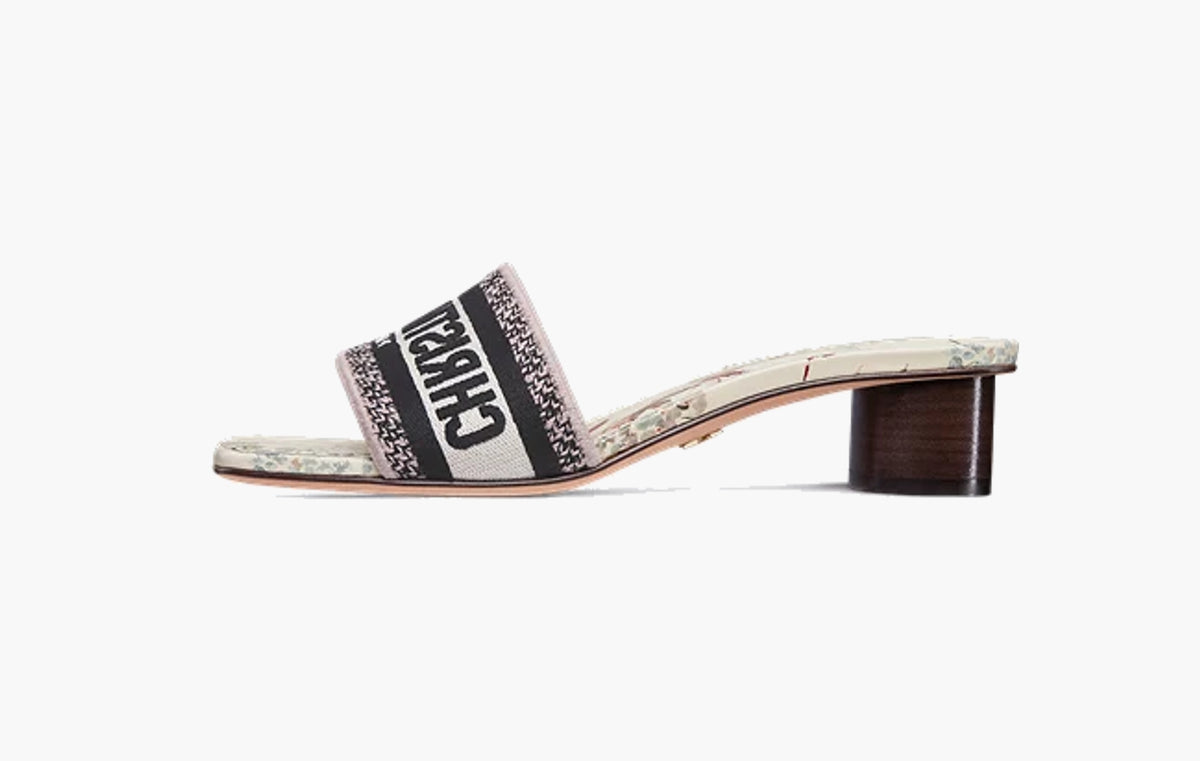Dway Heeled Slide WMNS "Embroidered Cotton and Nude and White Millefiori Motif"