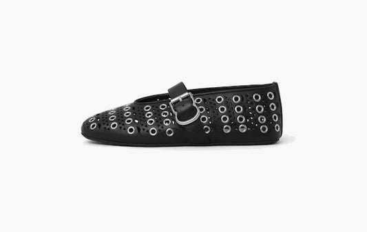 Flat Ballerinas In Vienne Lambskin With Eyelets "Black"