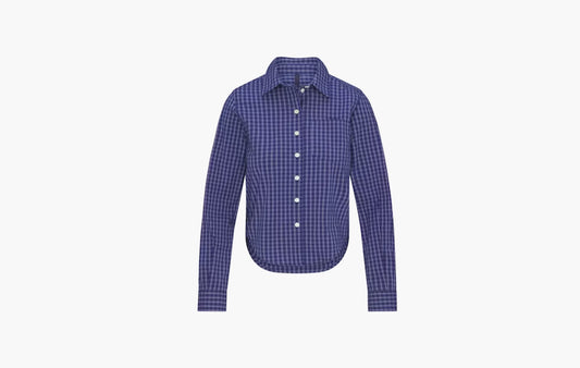 Cotton Poplin Micro Short Sleep Set "Navy Check"