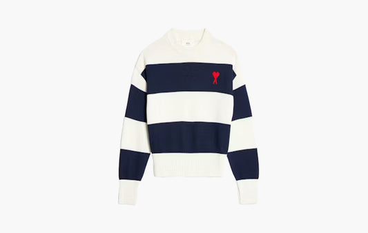 Ami De Coeur Sweater with Rugby Stripes "Naut Blue/Nat White/Red"