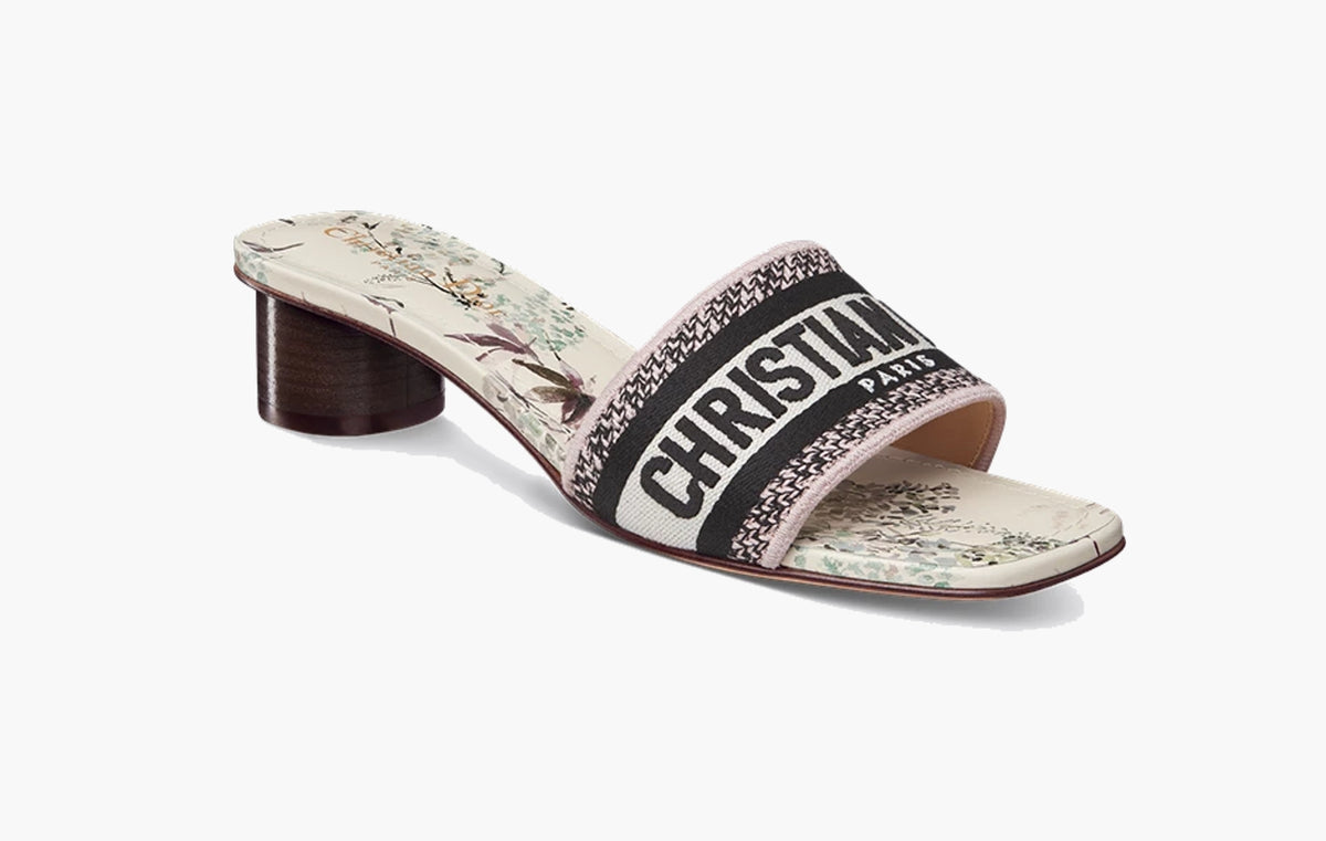 Dway Heeled Slide WMNS "Embroidered Cotton and Nude and White Millefiori Motif"