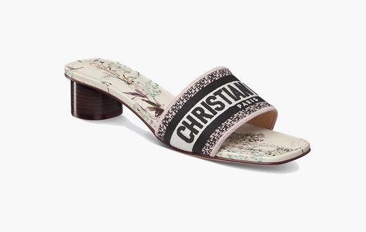 Dway Heeled Slide WMNS "Embroidered Cotton and Nude and White Millefiori Motif"
