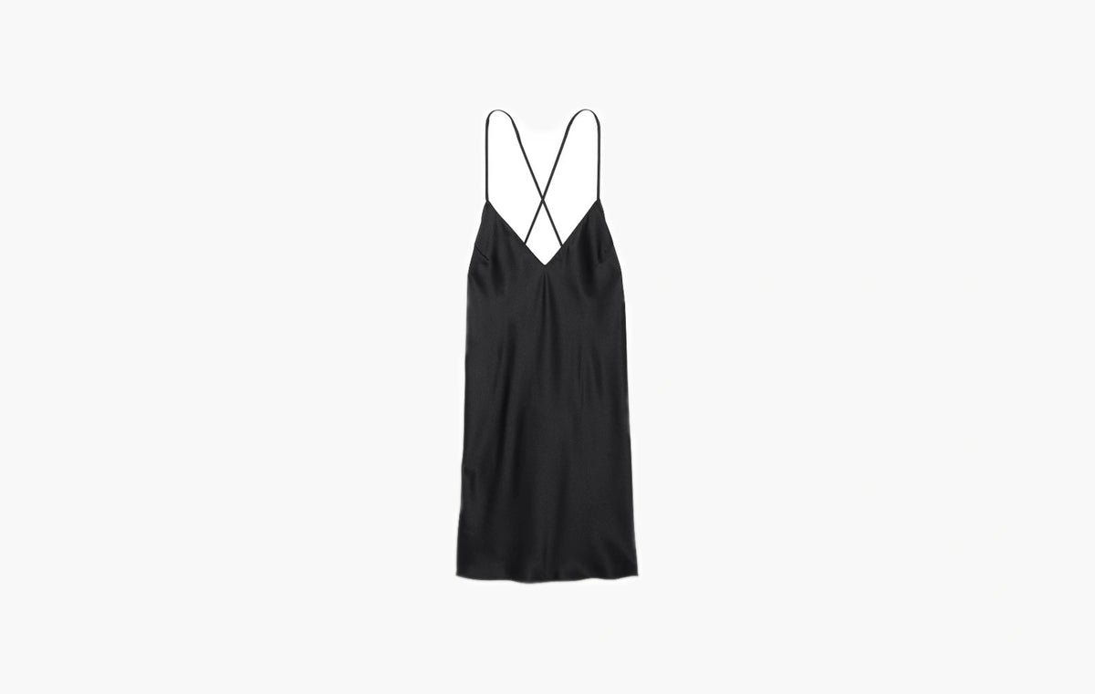 Satin Open-Back Slip Dress "Black"