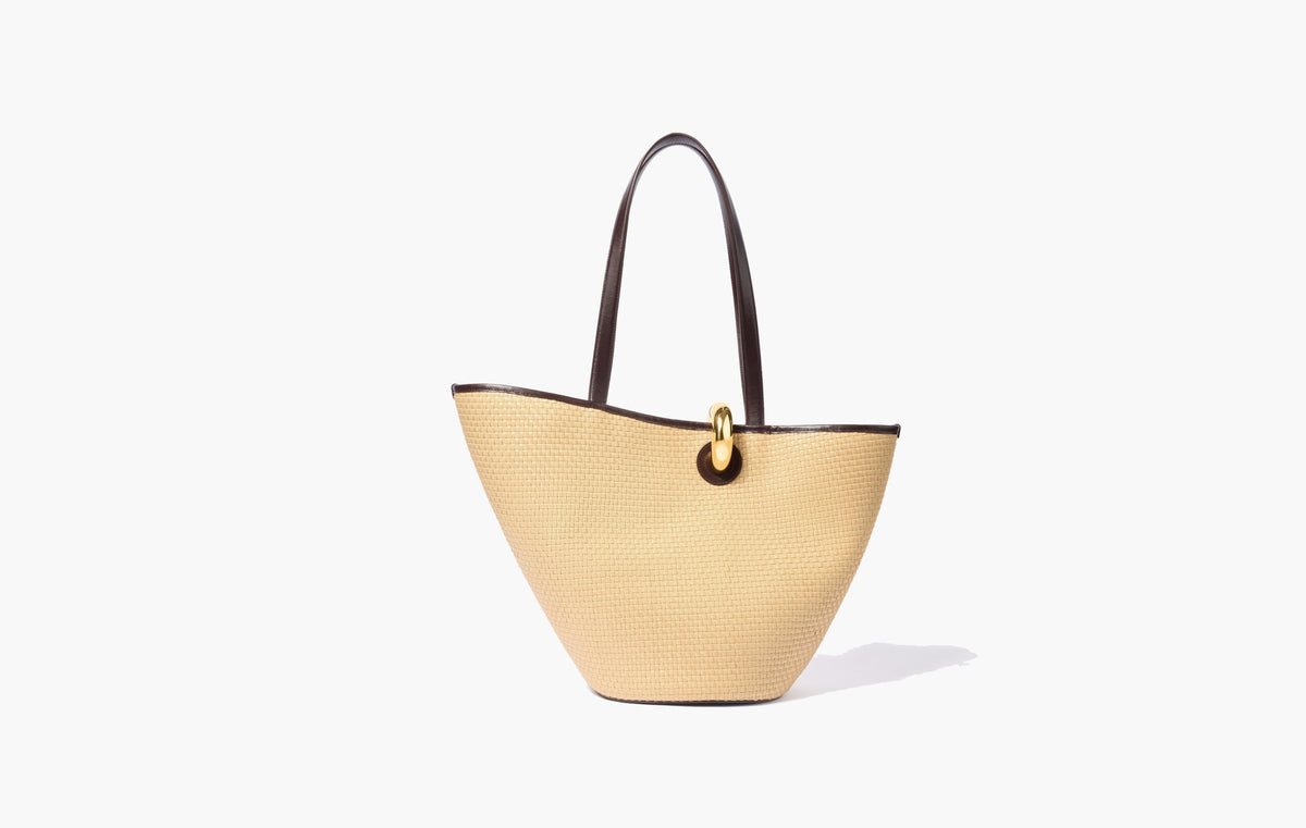 The Bambola Asymmetric Bucket Bag "Natural & Dark Brown"