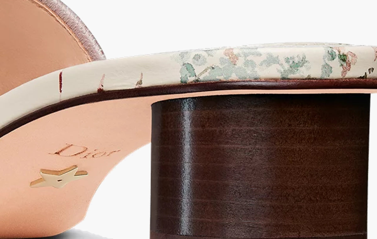 Dway Heeled Slide WMNS "Embroidered Cotton and Nude and White Millefiori Motif"