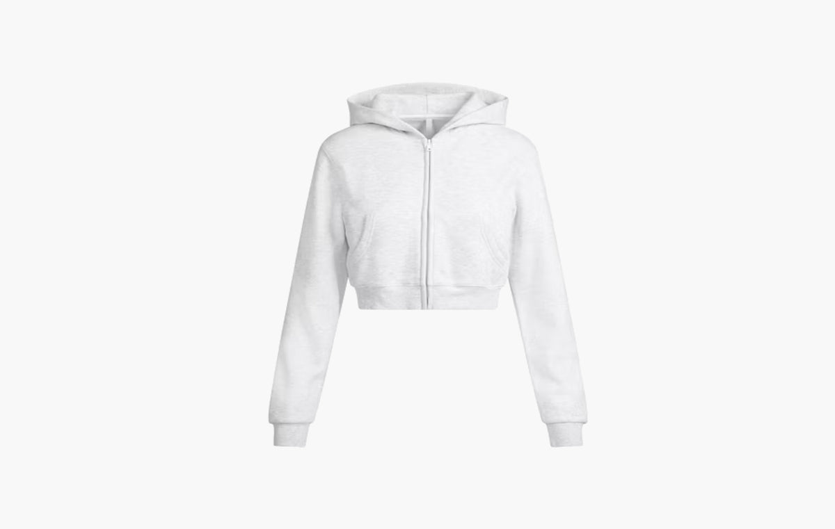 Cotton Fleece Cropped Zip Up Hoodie "Light Heather Grey"