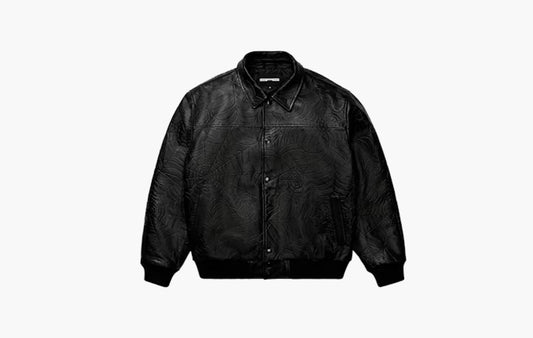 Debossed Web Leather Jacket "Black"