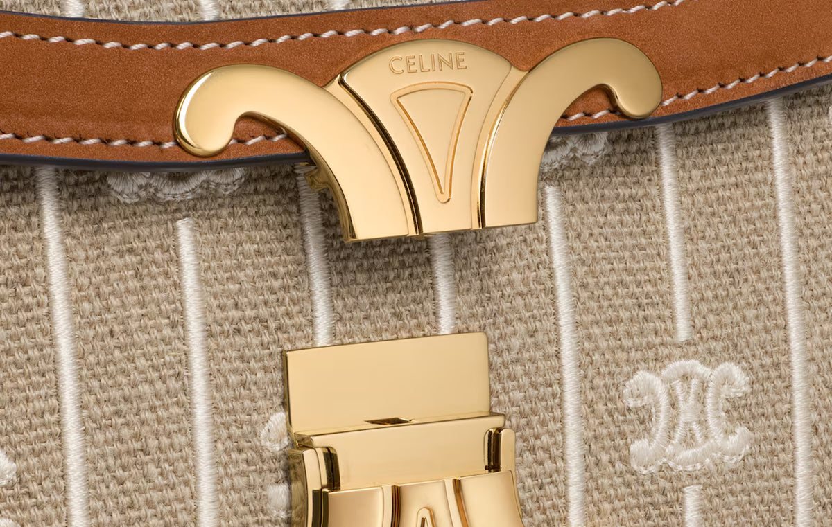 Teen Triomphe Bag In Textile With Triomphe All Over and Calfskin "Noisette/Blanc"