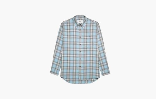 Long-Sleeved Checkered Knitted Shirt "Blue"