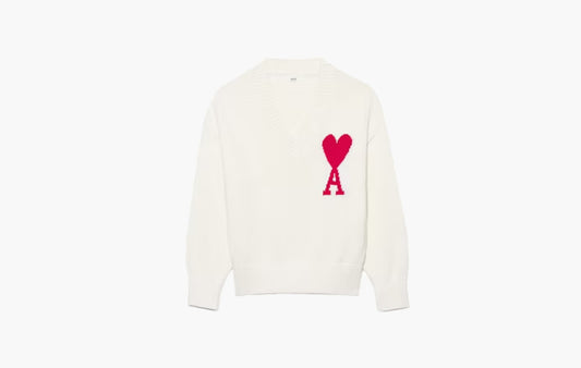 Ami De Coeur V Neck Sweater "White"