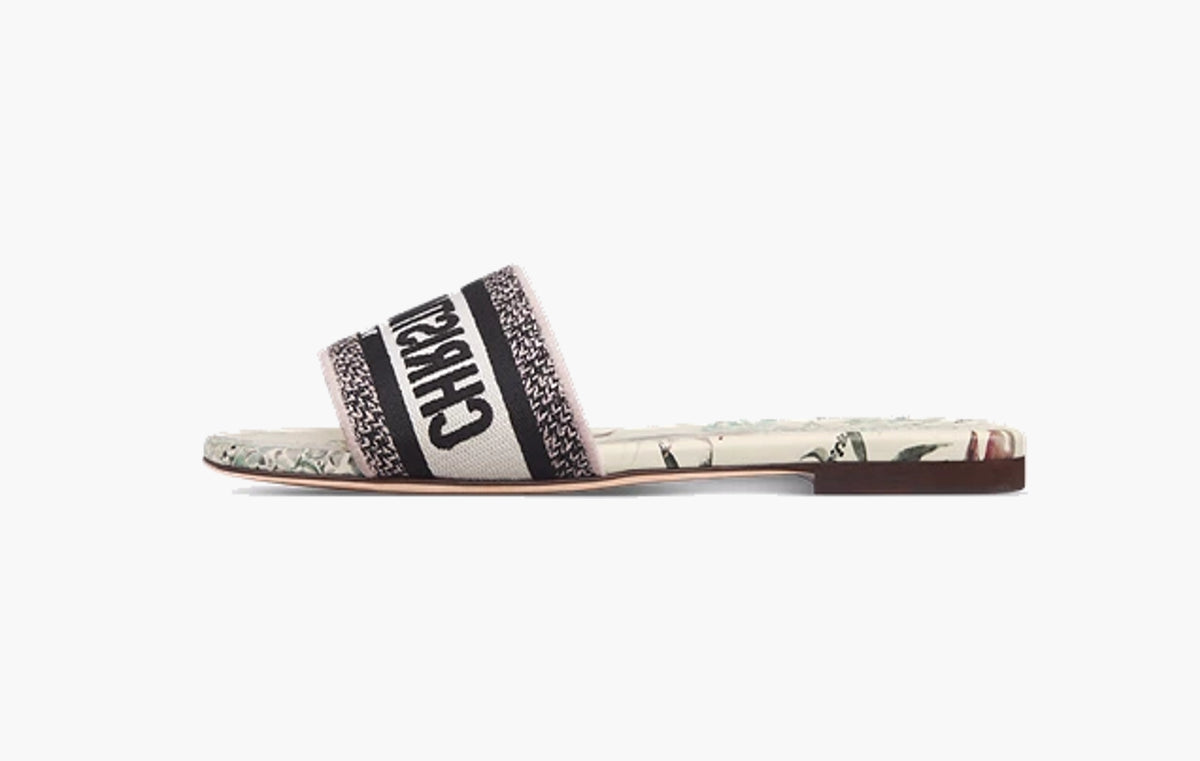Dway Slide WMNS "Embroidered Cotton and Nude and White Millefiori Motif"