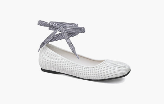 D-Journey Lace-Up Ballet Flat WMNS "White Perforated Supple Lambskin"