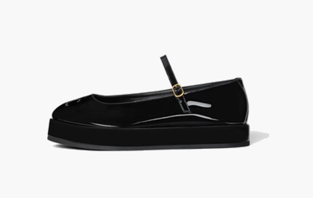 Clara Wedge Mary-Jane Ballerina In Patent Calfskin "Black"