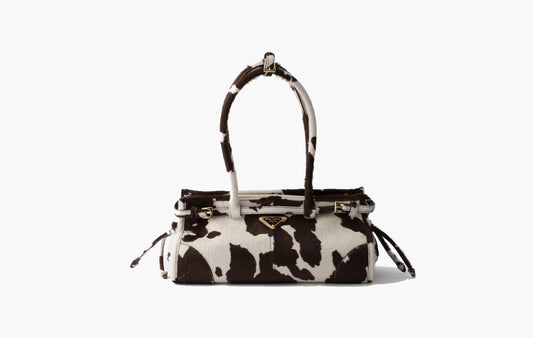 Prada Bonnie Medium Printed Leather Handbag "White/Dark Brown"