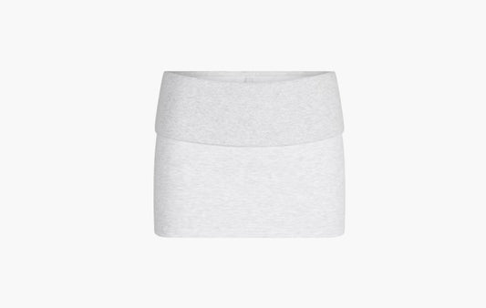 Cotton Fleece Foldover Mini Skirt "Light Heather Grey"