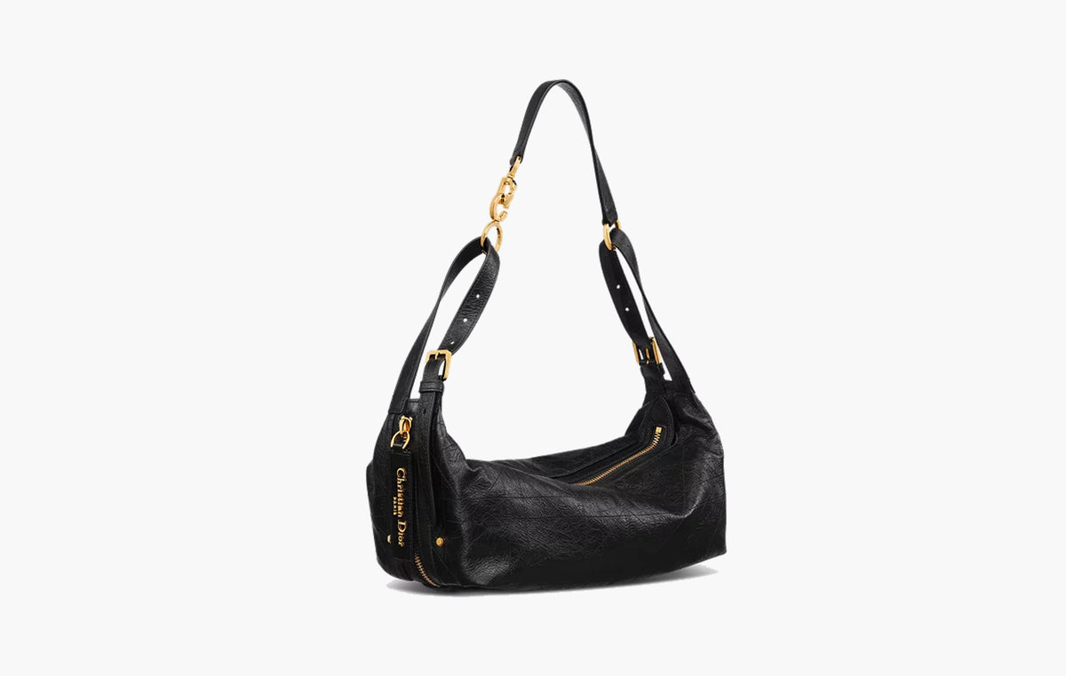Medium D-Journey Bag in Crinkled Calfskin "Black Flat Macrocannage"