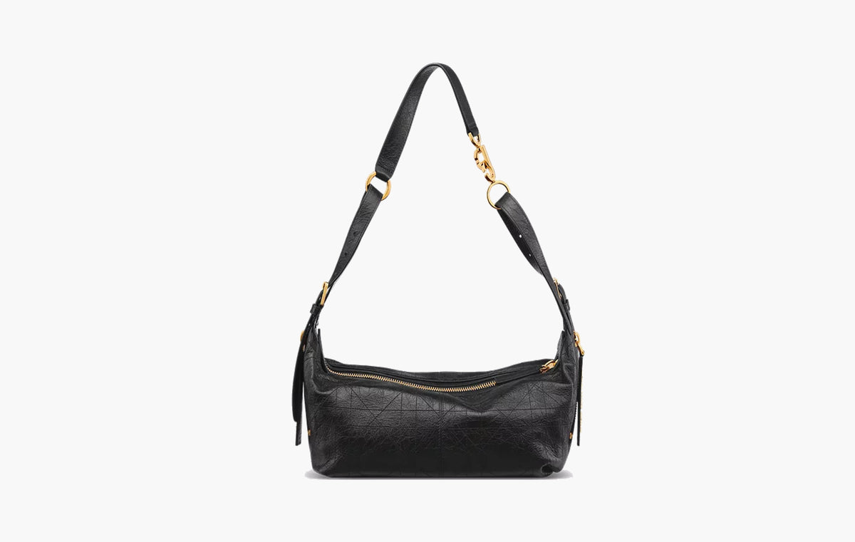 Medium D-Journey Bag in Crinkled Calfskin "Black Flat Macrocannage"