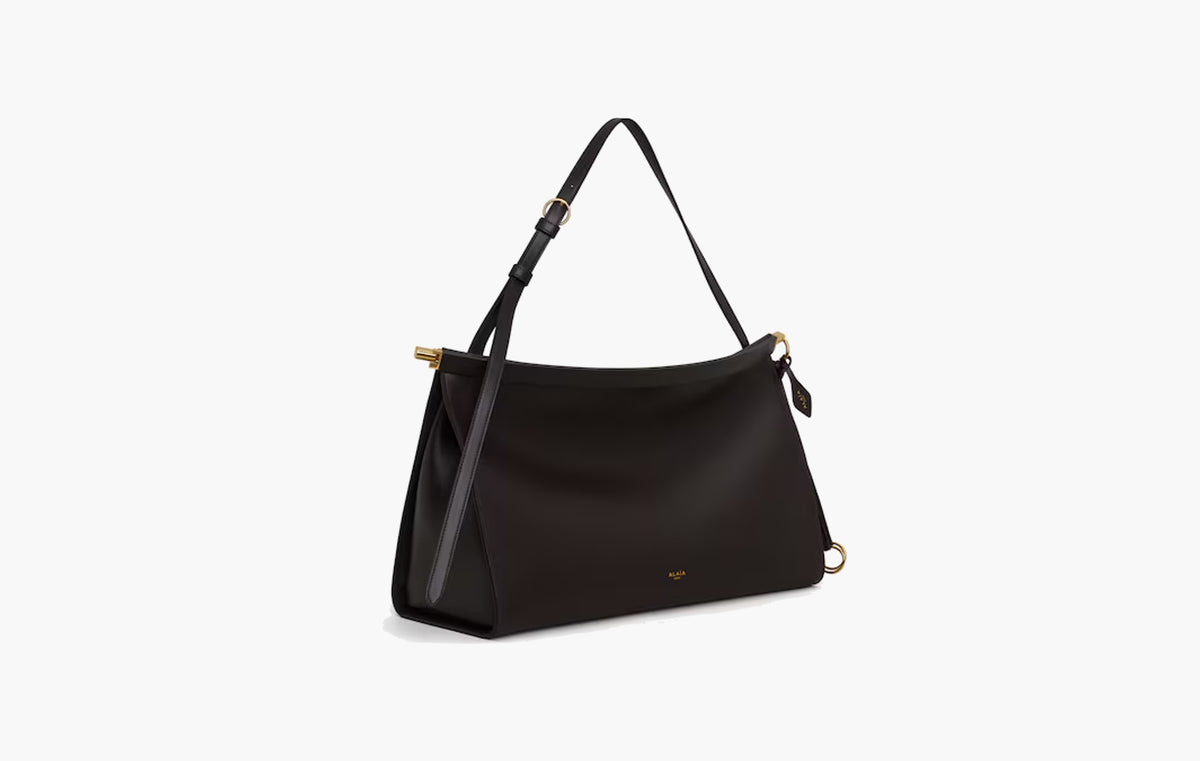 Large East-West Bag Le Click In Leather "Dark Brown"