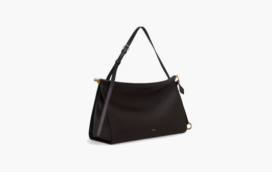 Large East-West Bag Le Click In Leather "Dark Brown"
