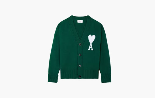 Ami De Coeur Merino Wool Oversize Cardigan "Green/White"