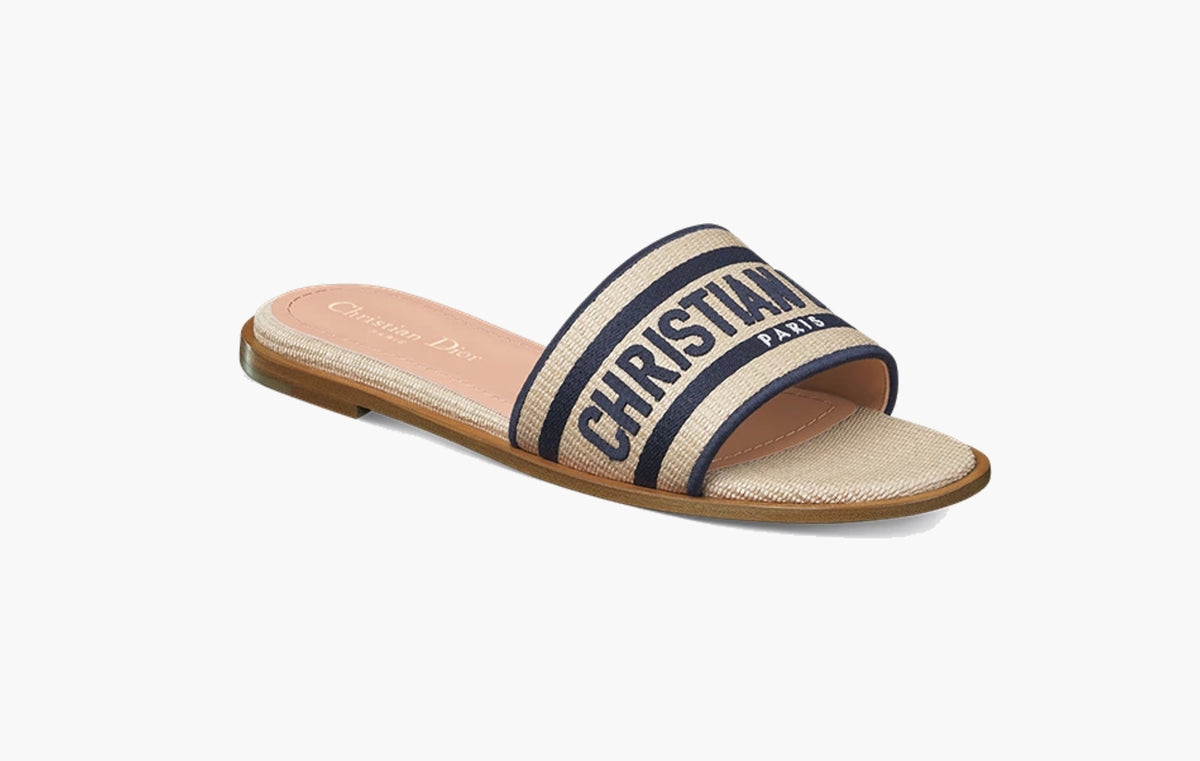 Dway Slide WMNS "Natural Raffia and Deep Blue Embroidered Cotton"