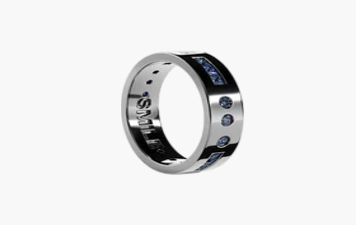 Morse Code Blue Smile Morse Code Silver Ring Sterling Silver "Dark Grey"
